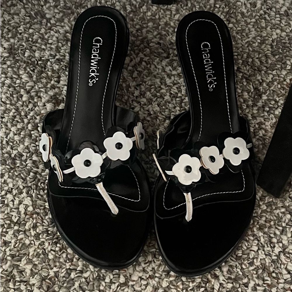 Chadwicks Black and White Floral Heeled Sandals
